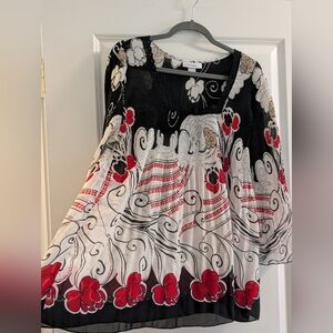 Dressbarn- Elegant Black and Red Women's Tunic Top- Plus Size 18/20